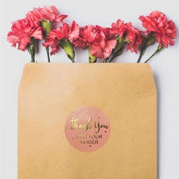 1000 Adorable Pink Rose Gold "Thank you" Stickers - Picture 5 of 7